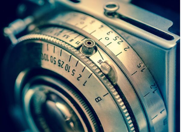 Vintage camera lens close up